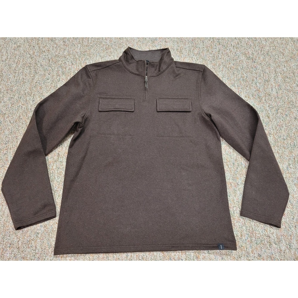 Prana Sweater Mens Large Brown Brookland Quarter‎ Zip Pullover Wool Blend Fleece